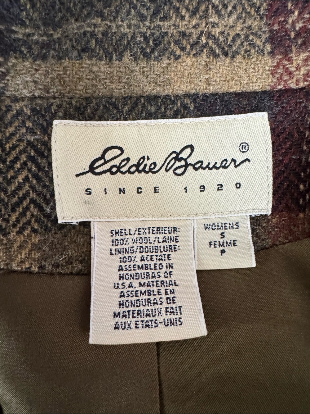 Vintage Eddie Bauer 100% Wool Plaid Blazer Jacket Small Dark Academia Equestrian - Picture 8 of 9